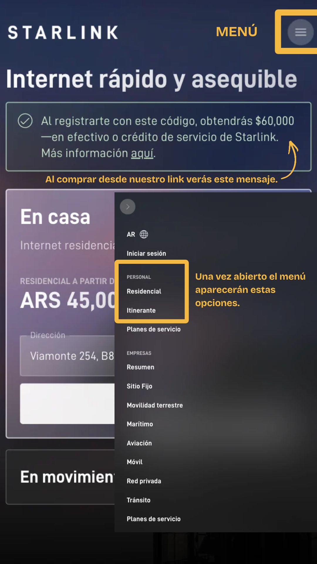 Paso a paso compra en celular menú